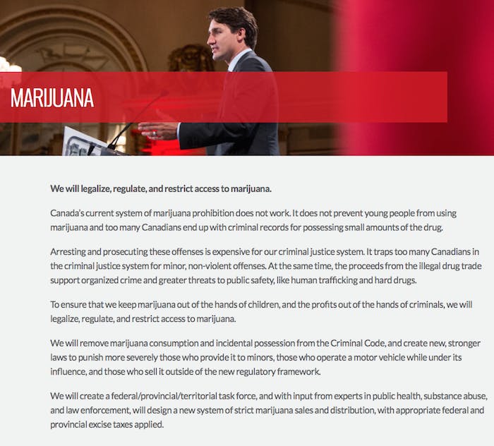 canada policy Canada Committed To Legalizing Marijuana: Trudeau