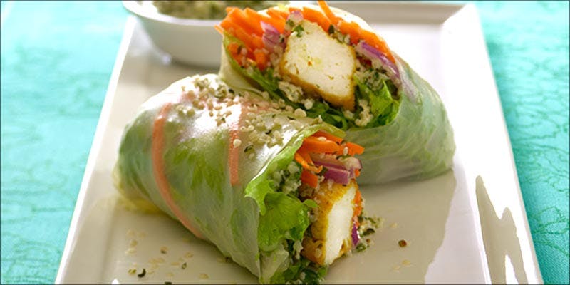 Tofu Rice Wraps With Hemp-Garlic Sauce