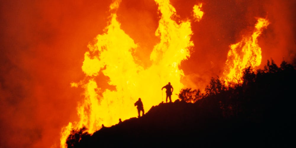 Firefighters and flames, Big Sur, California