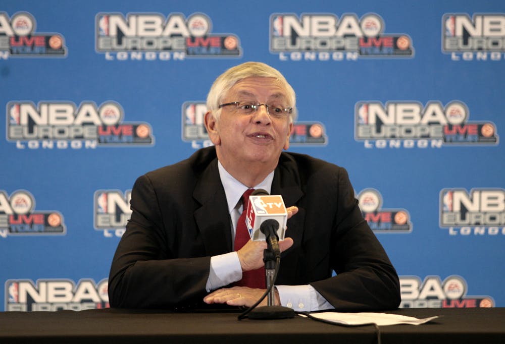 David Stern, Commissioner of the NBA speaks at a press conference
