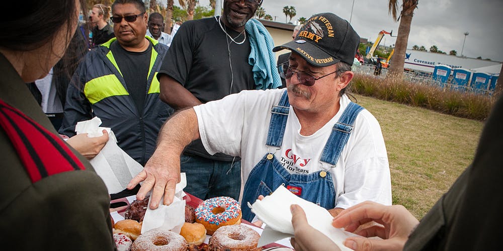 Veteran reaching for donuts