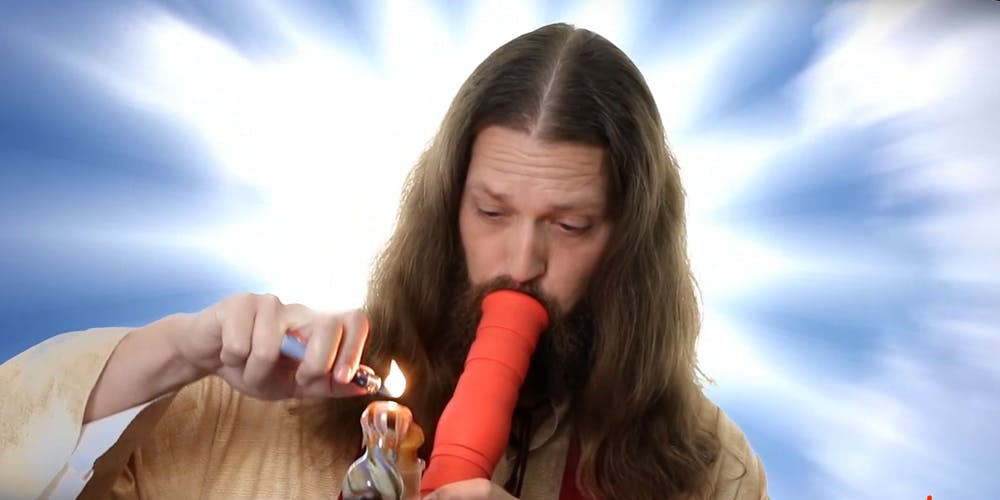 Jesus taking a bong toke