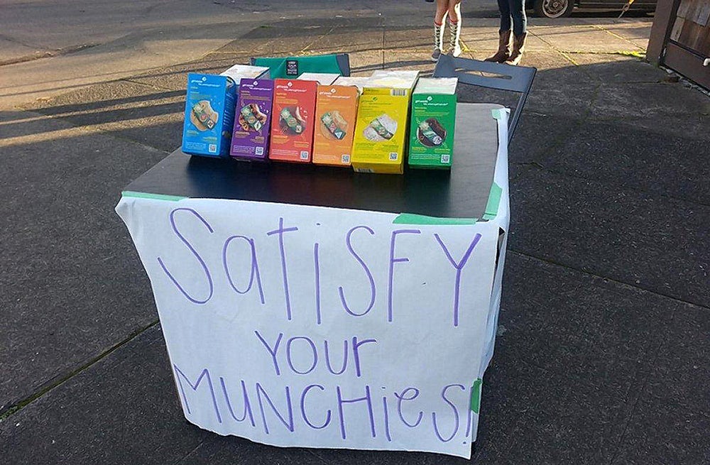 girlscoutcookiesmunchies Ruthless girl scout sells cookies outside a dispensary