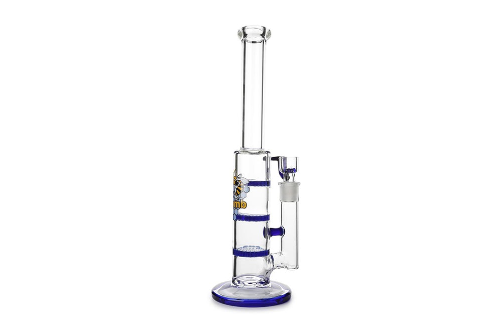 Glass Triple Disc Perc Bong Blue HoneyComb 