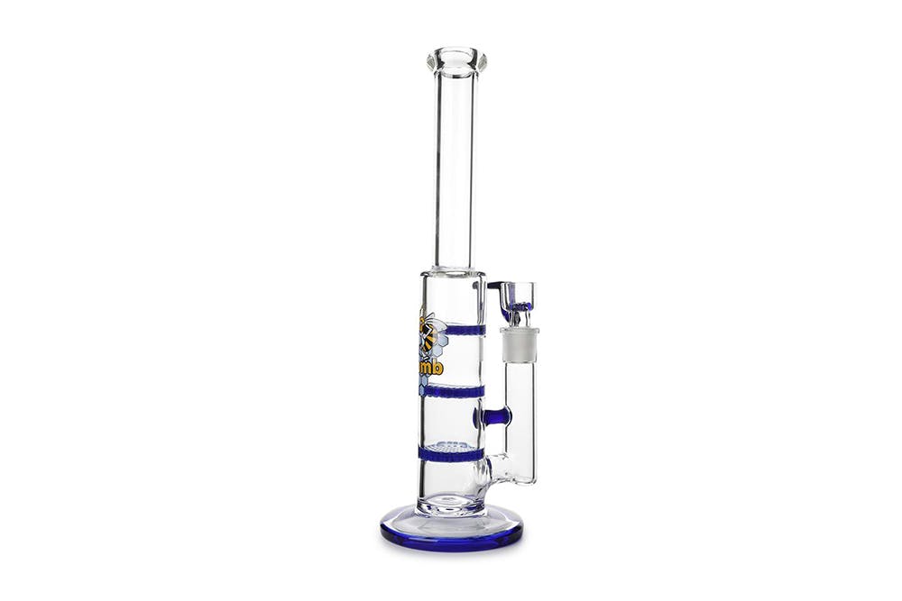 Glass Triple Disc Perc Bong Blue HoneyComb