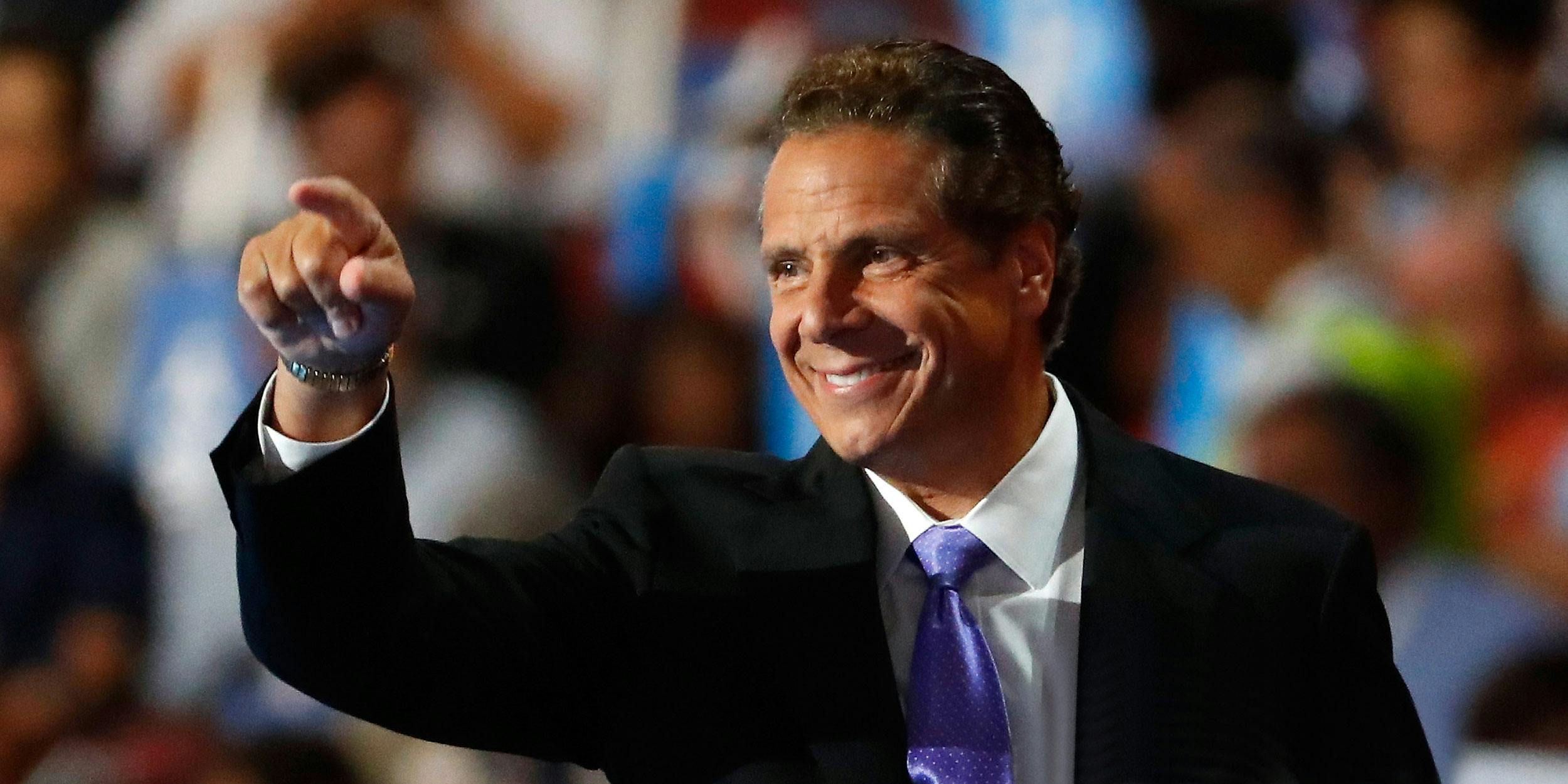 PHILADELPHIA, PA - JULY 28: New York Governor Andrew Cuomo (D-NY) gestures to the crowd as he arrives on stage to deliver remarks on the fourth day of the Democratic National Convention at the Wells Fargo Center, July 28, 2016 in Philadelphia, Pennsylvania. (Photo by Aaron P. Bernstein/Getty Images)