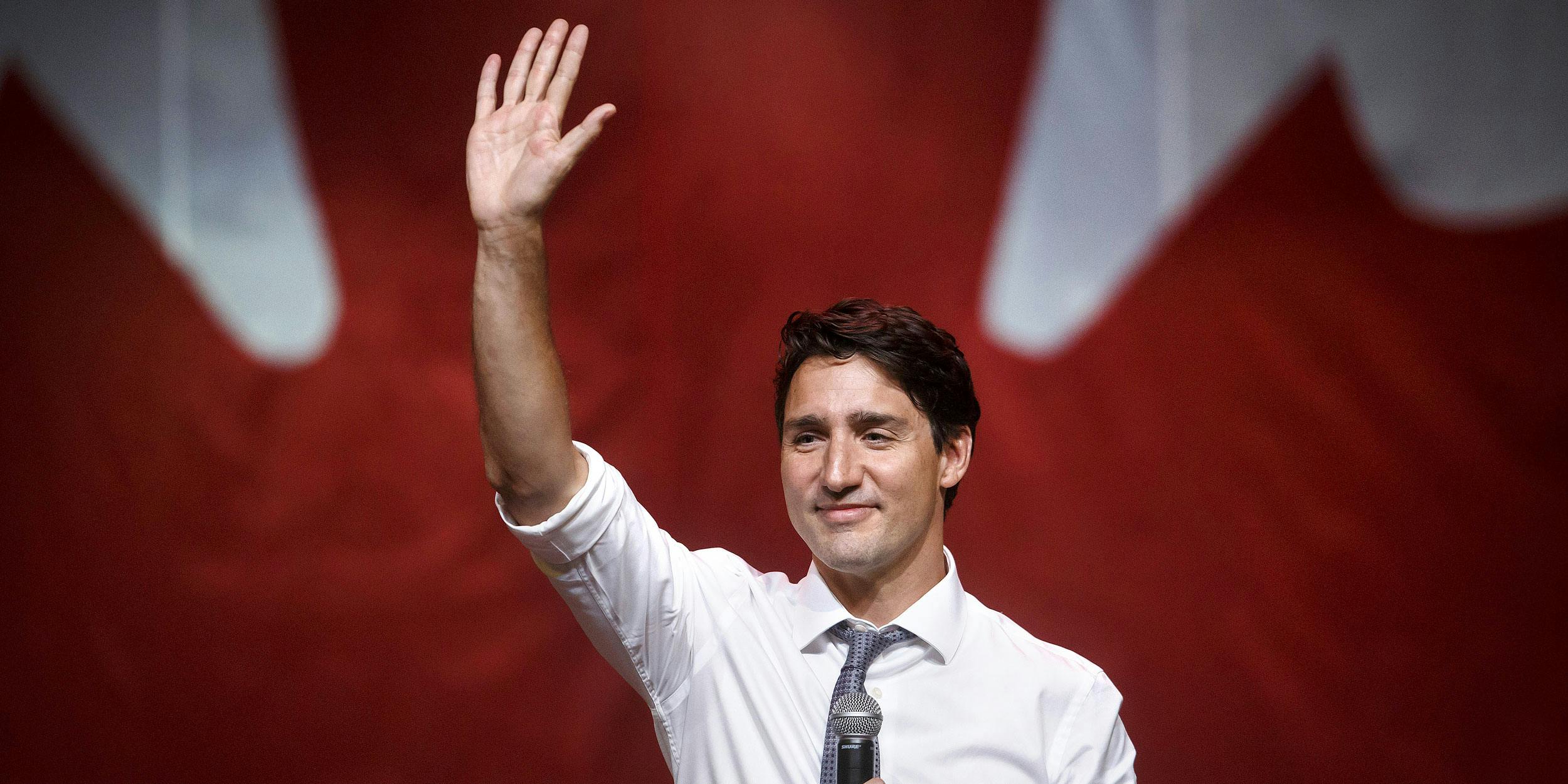 Justin Trudeau waves as the senate passes the cannabis act