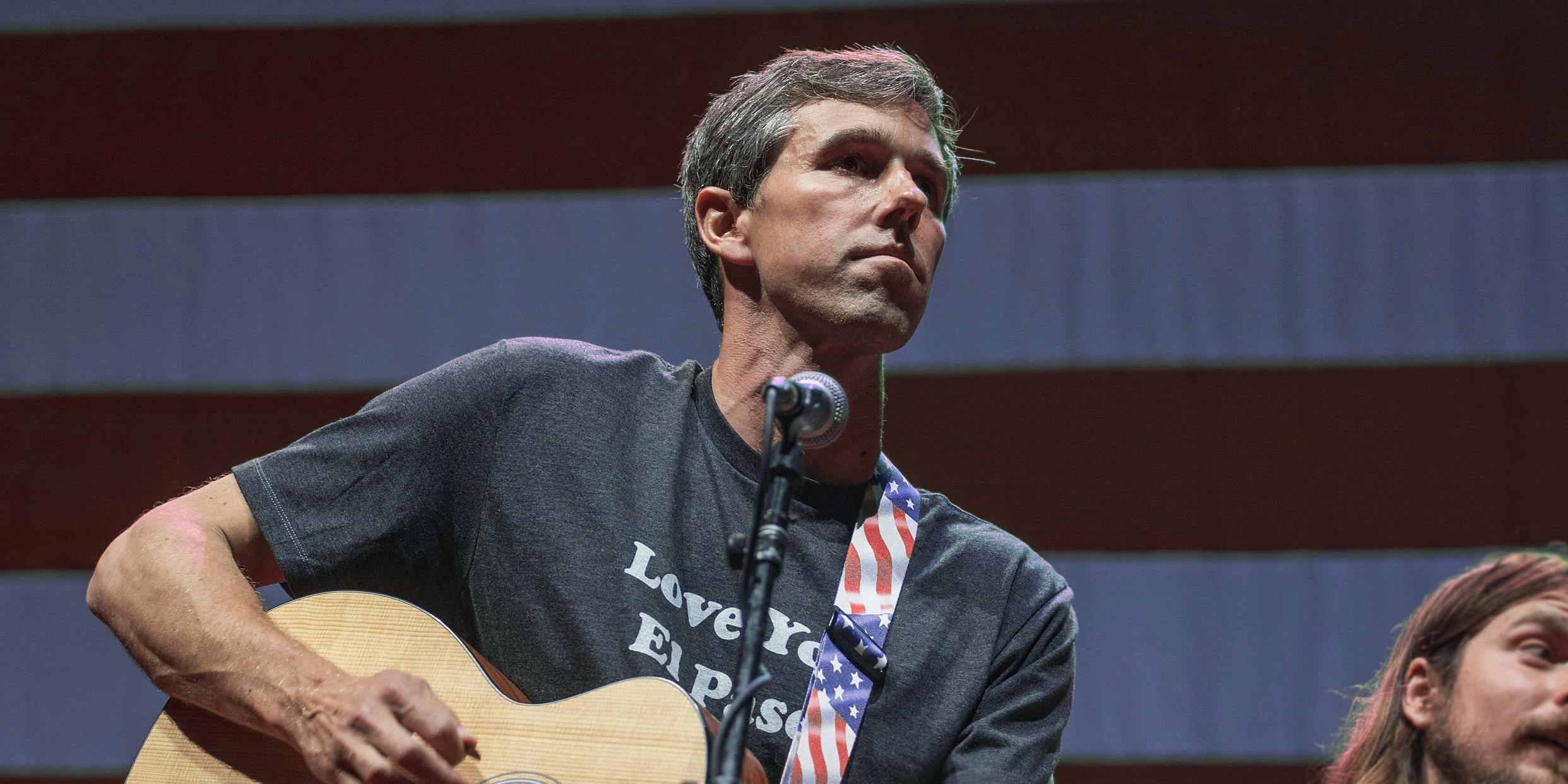 AUSTIN, TX - JULY 04: Beto O'Rourke (L) and Lukas Nelson perform onstage with Willie Nelson and Family during the 45th Annual Willie Nelson 4th of July Picnic at Austin360 Amphitheater on July 4, 2018 in Austin, Texas. (Photo by Rick Kern/WireImage via Getty Images)