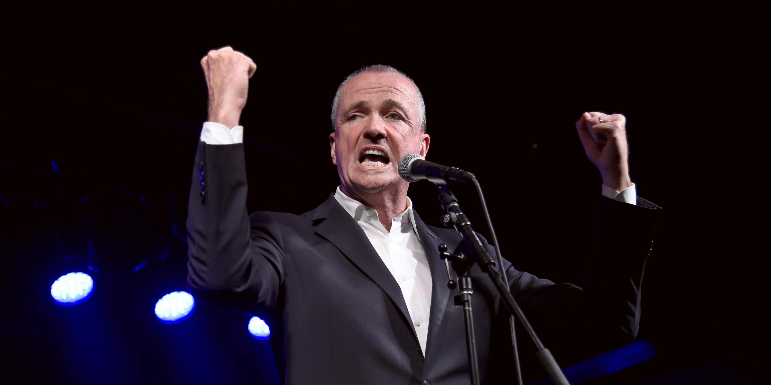 ASBURY PARK, NJ - JUNE 18: Governor of New Jersey Phil Murphy speaks onstage during the Grand Re-Opening of Asbury Lanes at Asbury Lanes on June 18, 2018 in Asbury Park, New Jersey. Murphy has been a vocal advocate of recreational marijuana legalization. His Attorney General recently ordered a stay on marijuana prosecutions until September.