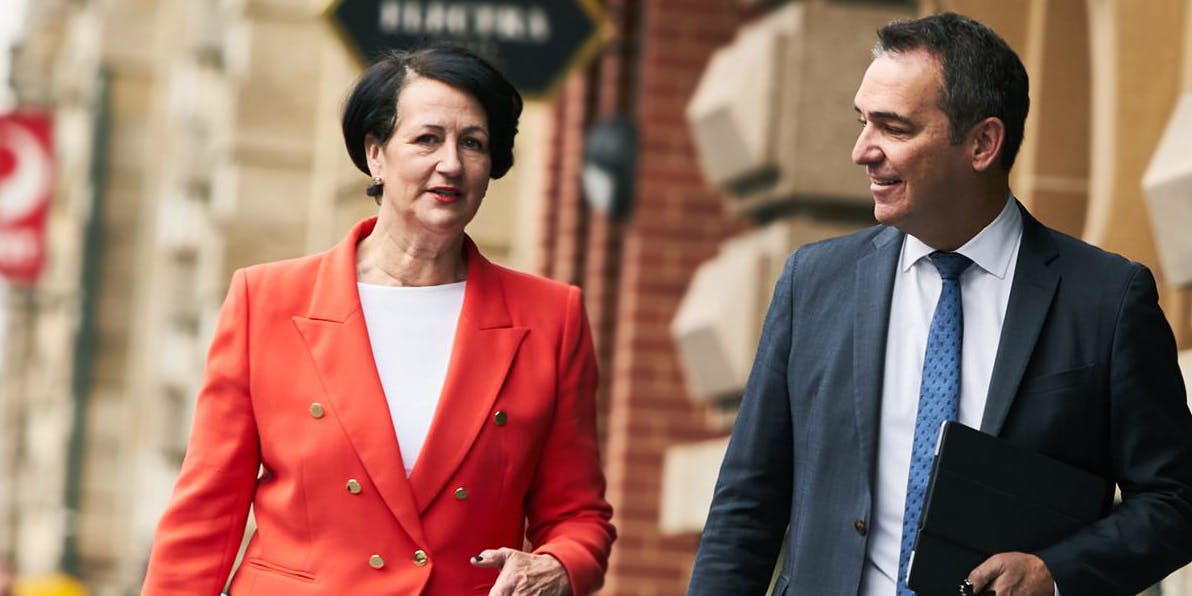 South Australia Attornery General Vickie Champan (left), and Premier of South Australia, Steven Marshall.