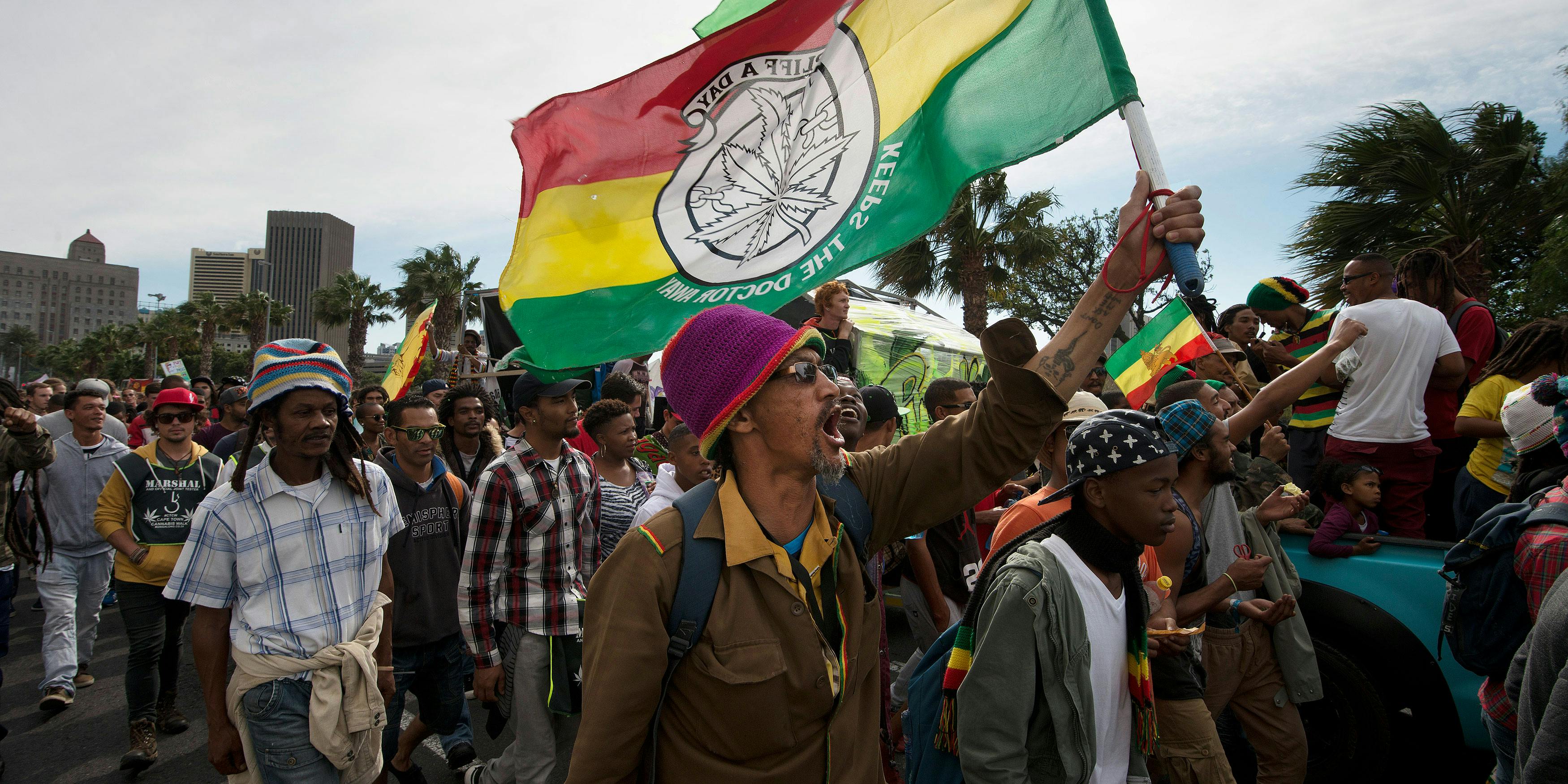 Thousands of people take part in a march through the central city, calling for the South African government to legalize marijuana or cannabis (also called dagga locally) on May 7, 2016 in Cape Town. In this story, “South Africa legalizes cannabis,” we report on the decision of the country’s highest court to permit cannabis use in the home for personal use. (Photo by Rodger Bosch/AFP/Getty Images)