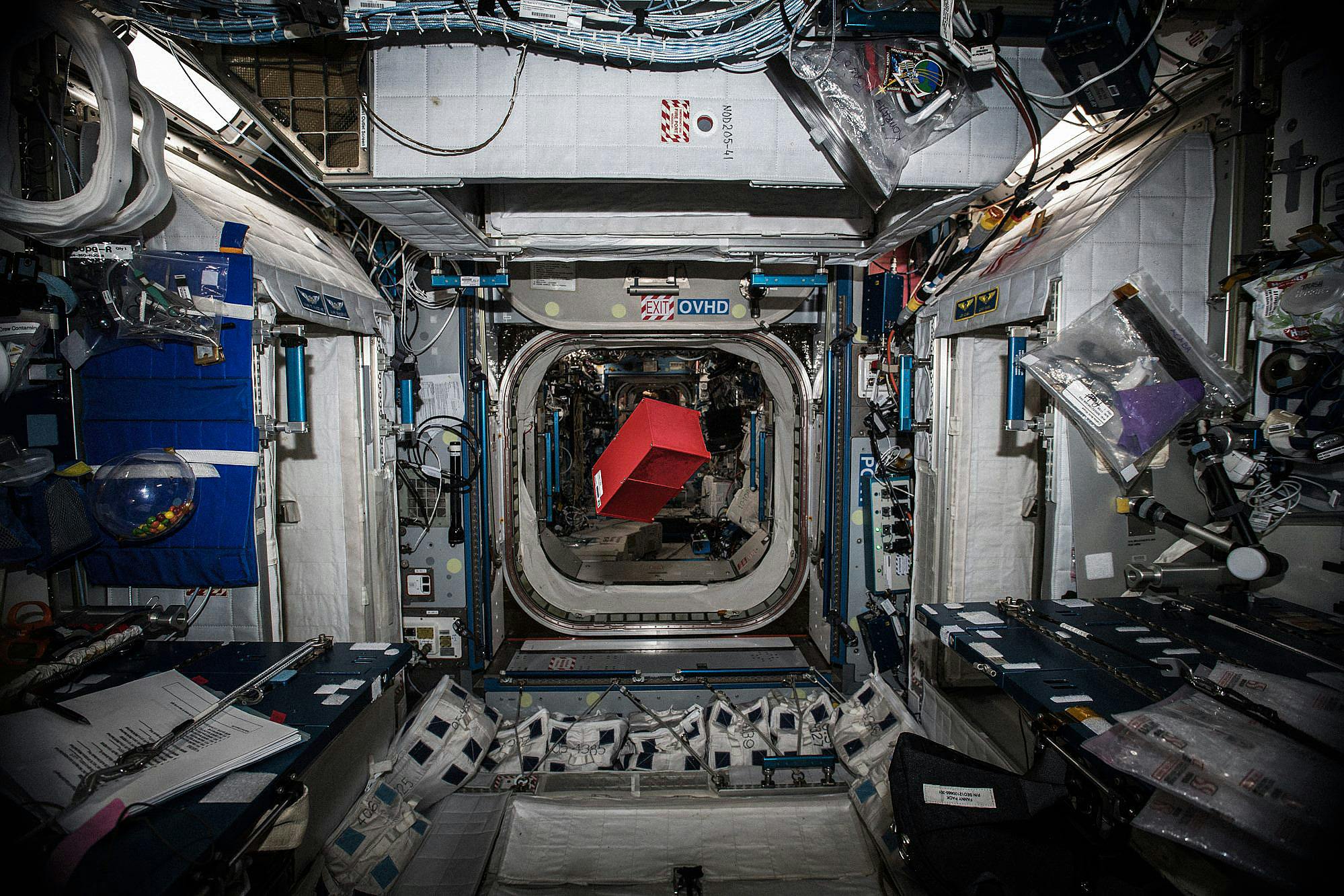 Space Tango CubeLab floating inside the International Space Station before installation in the TangoLab facility.