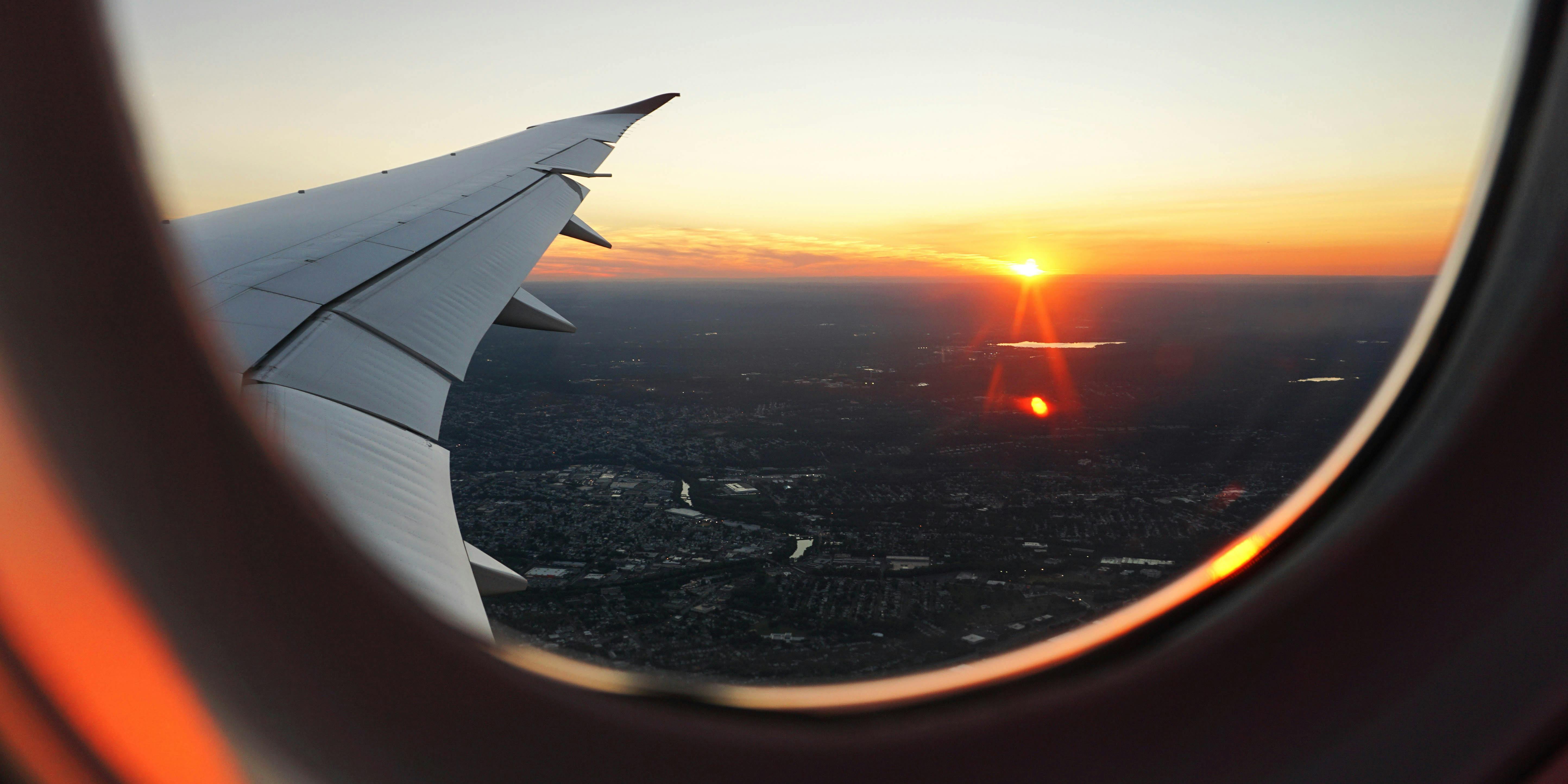 View from the window of an airplane. As of October 17, travellers can bring cannabis on domestic flights in Canada.
