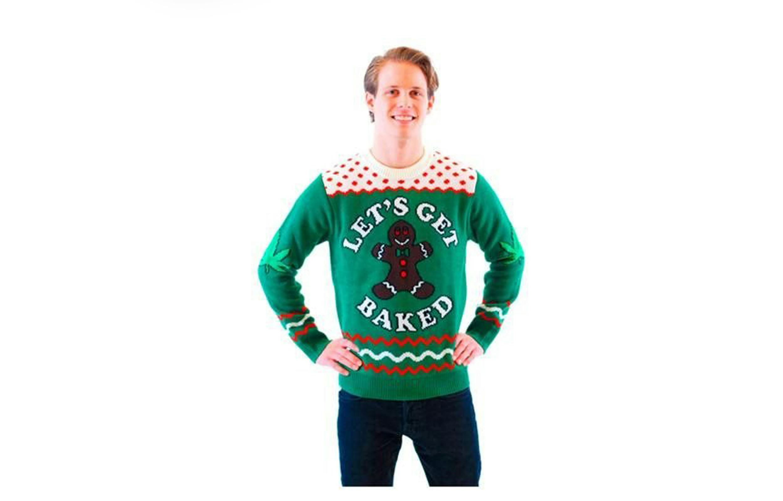 A weed Christmas sweater is perfect for ugly Christmas sweater parties