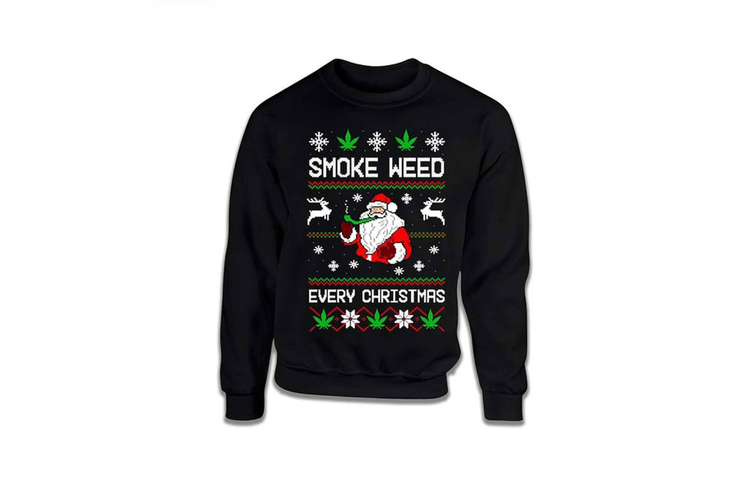 A weed Christmas sweater is perfect for ugly Christmas sweater parties