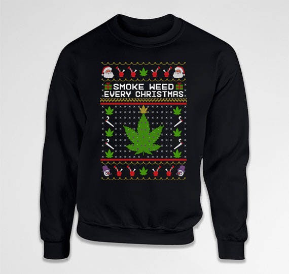 A weed Christmas sweater is perfect for ugly Christmas sweater parties